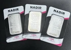 Lot of 3 NADIR 1 oz .999 Fine Silver Bars  In Sealed Assay Cards, Serial #'d
