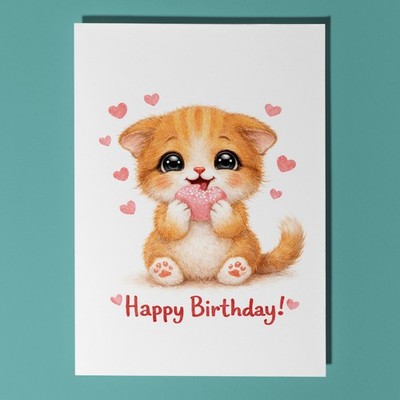 Kätzchen: Süße rosa Mochi Bohne Munch süße Katze Happy Birthday Karte personalisiert