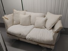 Elegant White Linen 2-Seater Sofa Art Deco Style feet included