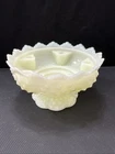 Fenton Vintage Uranium Vaseline Art Glass Custard Hobnail 6-Candle Holder Bowl