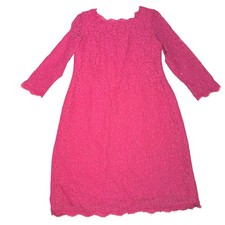 Adrianna Papell Pink Lace Sheath Dress Long Sleeve Back Zip Fuchsia Size 10