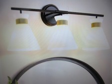 Kaisite 26.4 in. 3-Light Black and Gold Vanity Light with Milk White Glass Shade