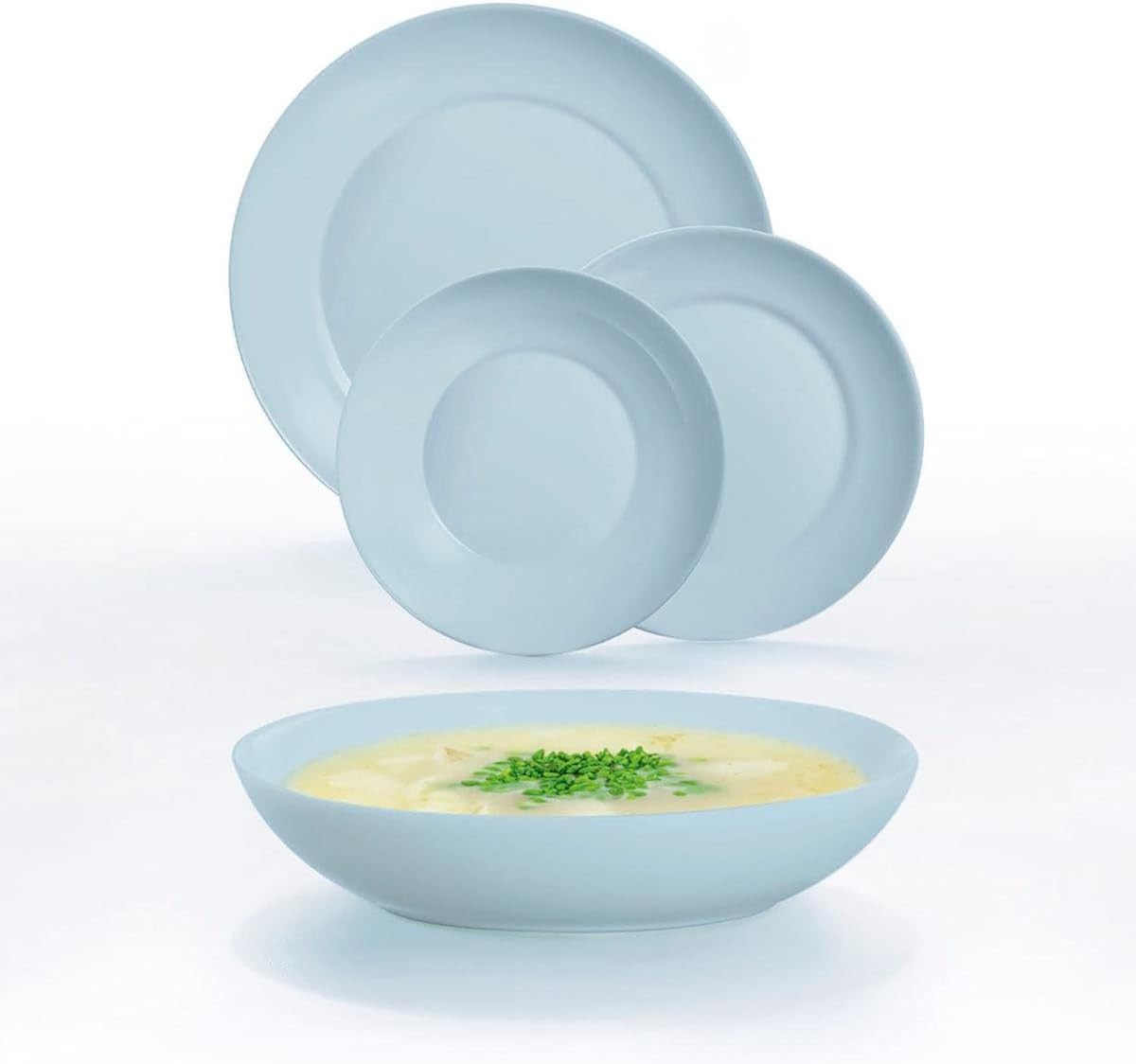 Vaisselle opale 18 pièces service de table 6 personnes assiettes micro-ondes