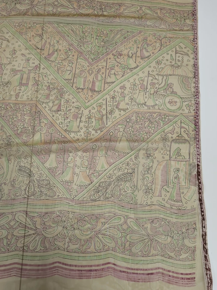 Sari de seda vintage usado, 44 pulgadas de ancho, 5,25 yardas de largo maravillosamente detallado Foto 3 de 4