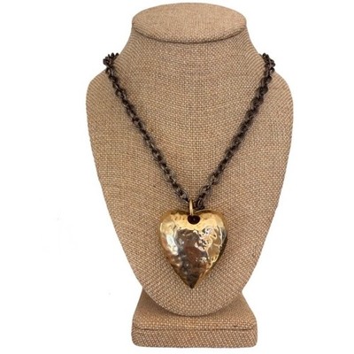 Express signed Chunky Gunmetal Chain Hammered Gold Heart Statement Necklace 36''