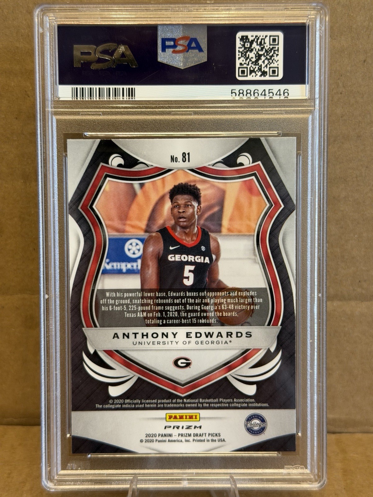 2020 Panini Prizm Draft Picks Anthony Edwards Silver Prizm Rc PSA 10 #81 Rookie view 2