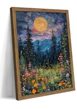 Nature Forest Canvas Wall Art, Full 16"L x 12"W Ink Landscape Painting Framed
