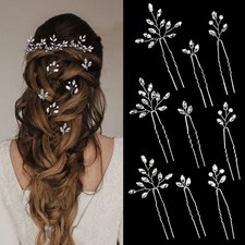 9 PCS Bridal Hair Pins Rhinestone Crystal Silver Hairpiece Wedding Accessory