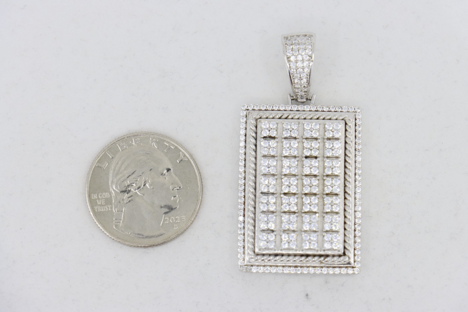 Sterling Silver Large Rectangular Pendant, ICY BL… - image 9