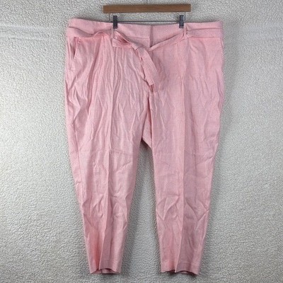 NWT LOFT Womens Light Pink Linen Blend Tie Waist Dress Pants PLUS SIZE 26