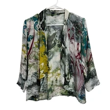 Citron Santa Monica Size S Silk Boho Artsy Cardigan Multicolor Cascading Open