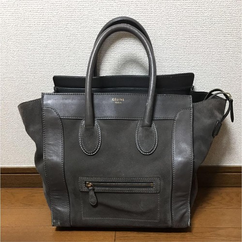 CELINE Phantom Luggage Bag Wildleder Leder Beuteltasche 2-Wege Handtasche Grau Gold Hardware - Bild 20 von 24