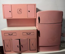 Vintage Wolverine 1950s Hoosier Seller Cabinet and Rare Refrigerator Tin Litho