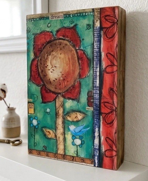 Hallmark "Dream" Mixed Media Collage Wall Art Hanging Flower Bird 11x8.5