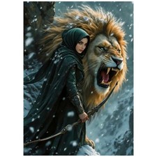 5D Diamond Painting Kit, Warrior and Lion Fantasy Art, Full Drill DIY Crystal...