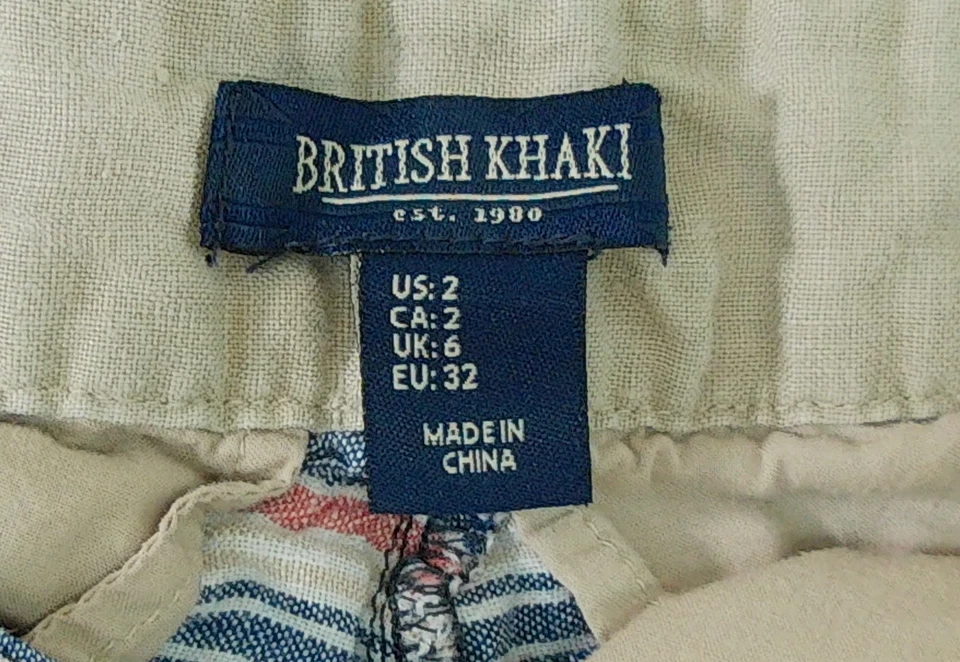 Pantalones Cortos Mujer Caqui Británico Rayas Talla 2 Azul Rojo Blanco Informales Buen Estado Foto 3 de 4