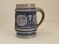 Vintage German Stoneware Cobalt Blue Salt Glazed Beer Stein Barware-5" Pre Owned