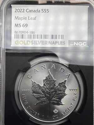 銀貨 2022  Maple Leaf MS69 a 2022 Canadian Maple Leaf Silver Coin 1 oz MS69 .9999 Fine Silver