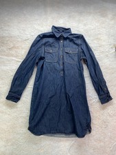 Chaps Womens Size Medium Dark Wash Denim Cotton Long Sleeve Popover Shirt Dress