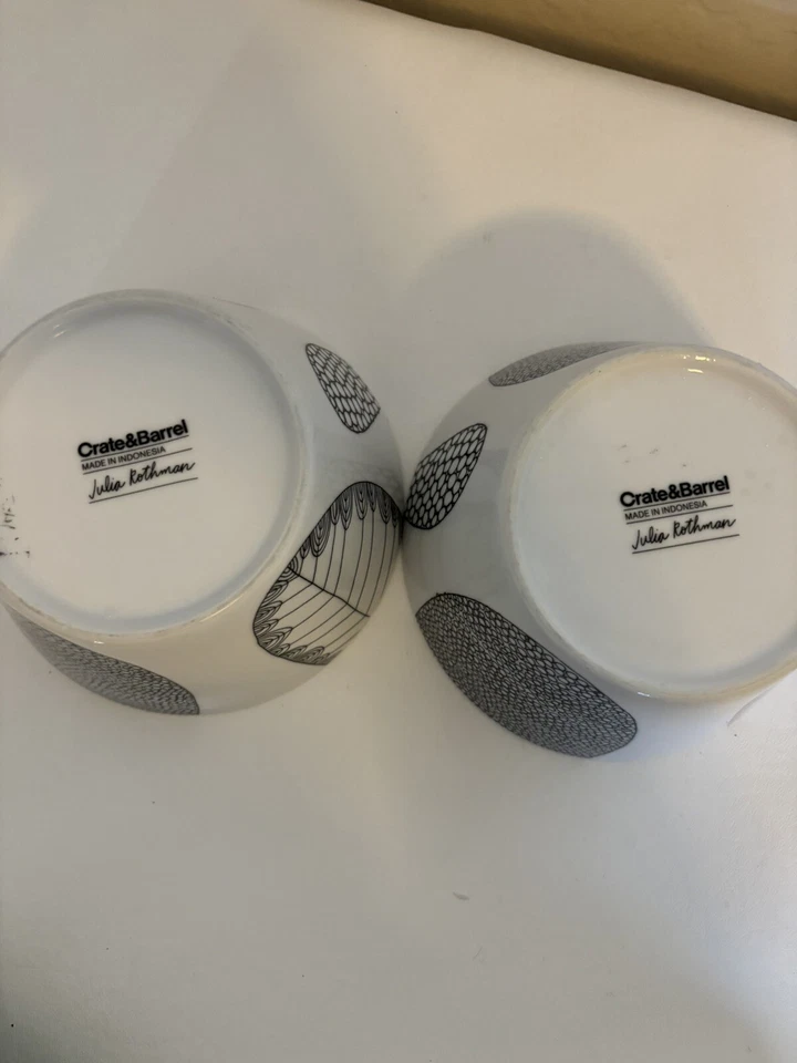 RARO Juego de 2! Tazón de sopa/cereal Leif by Crate & Barrel Julia Rothman blanco negro Foto 3 de 4