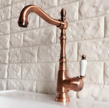 Antique Red Copper Swivel Spout Bathroom Faucet Vanity Basin Sink Mixer Tap