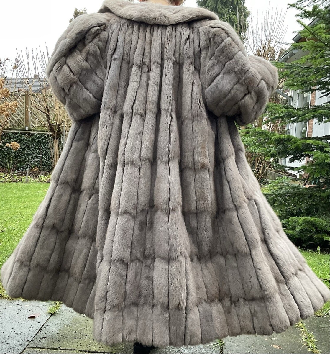 Feh Pelzmantel echt Pelz Damen Fell Mode Natur Grau Braun