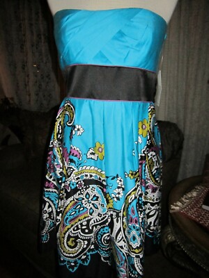 Teeze Me Strapless Dress Turquoise Blue Party Sun Dress Women Juniors NWT 