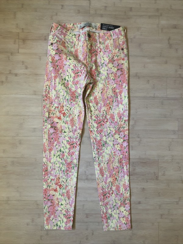 NWT Abercrombie & Fitch Womens FLORAL Super Skinny Ankle Legging Pants Jeans 25"