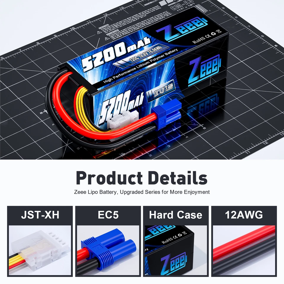2xZeee 4S LiPo Battery 14.8V 120C 5200mAh EC5 for RC Car Truck Helicopter Racing - Image 2 of 4