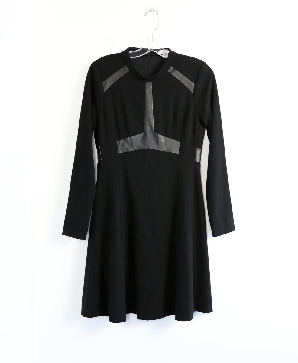 1 State lbd faux leather detail little black dress M medium fit flare classy  | eBay