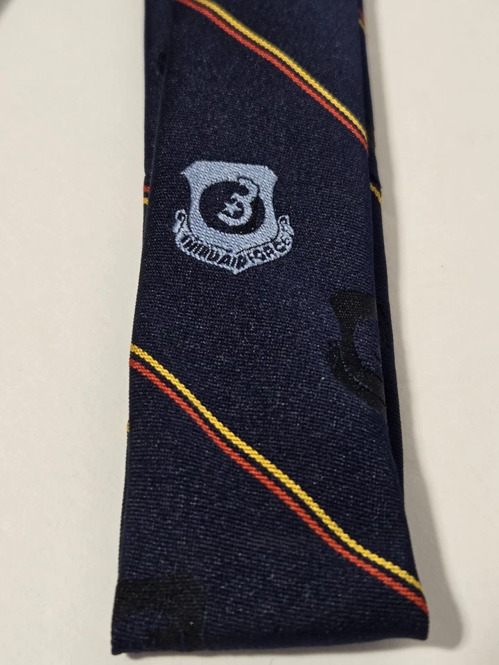 RARE Unique Third Air Force Logo Mens Tie Navy Blue Stripes Pattern Military Foto 3 de 4
