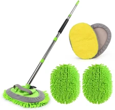 62'' Microfiber Car Wash Brush Mop Kit Sponge with Long Handle, Car Cleaning,New