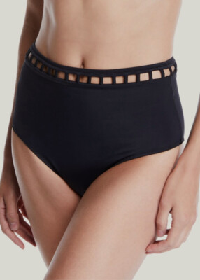 $175 OYE Women's Black Ela Cut-Out High-Waist Bikini Bottom Swimwear Size XS