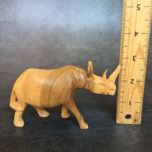 Wood Hand Carved Rhinoceros Rhino Figurine 2.75"x4.5" - Picture 2 of 8