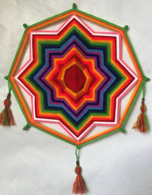 Beautiful Flower Mandala With Huichol Woven God's Eye Model B
