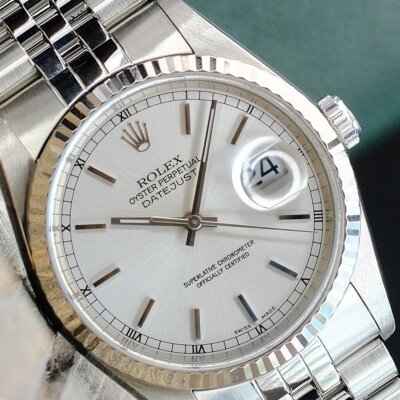 Rolex Mens Datejust 16234 18KW & Steel Silver Index Watch w