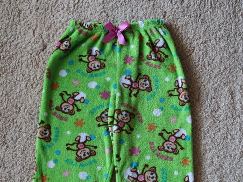 🟥 Girls youth size XL 14 16 lime green fleece pajama pants PJ Monkey Fun - Picture 3 of 10