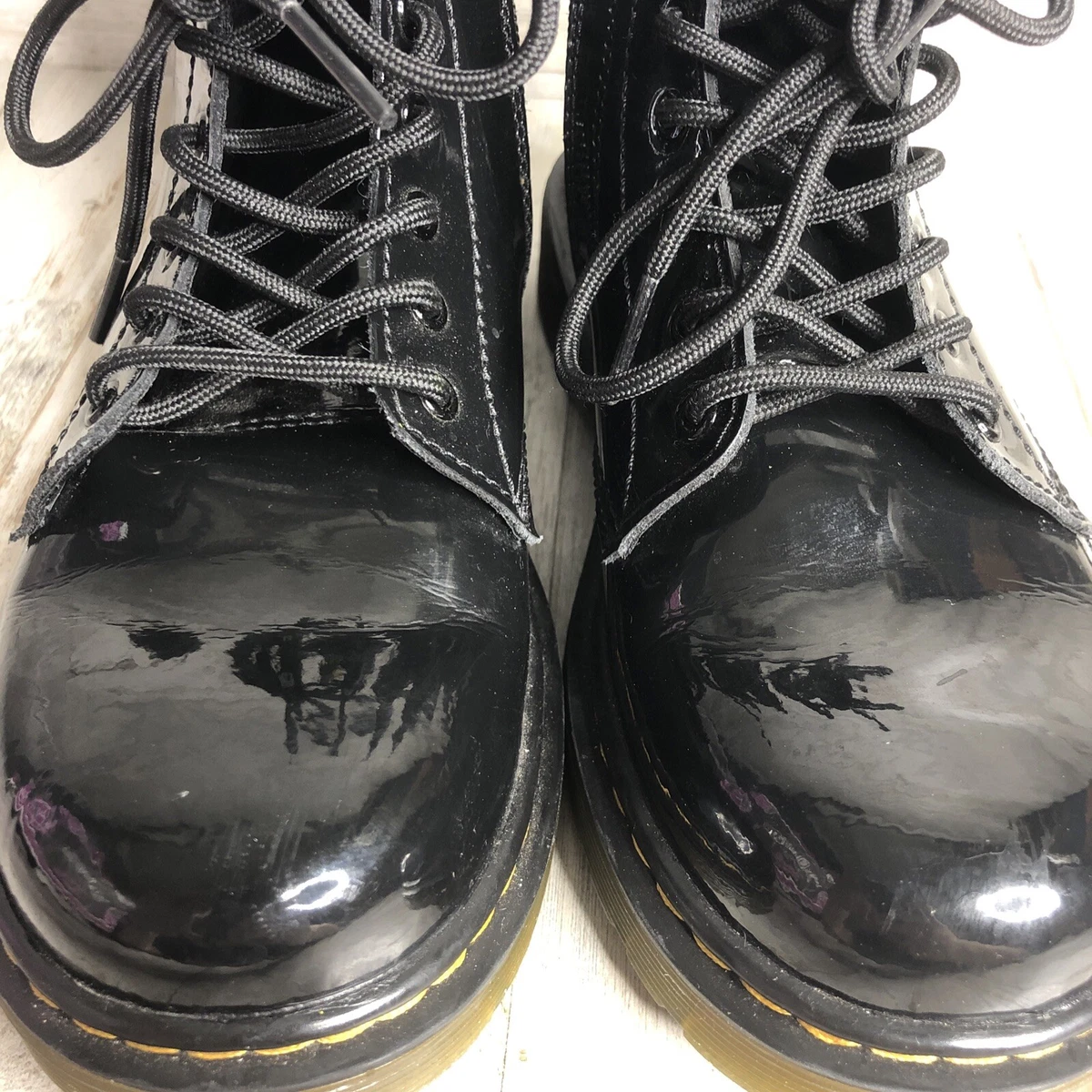 Girls Kids Doc Dr. Martens Black Patent Leather Boots 1460J UK 1 US 2
