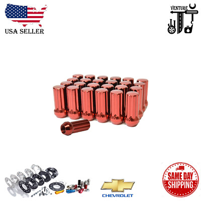 24PCS 7-SPLINE 14X1.5 RED TUNER 2'' LUG NUT+KEY [FITS:CHEVY]