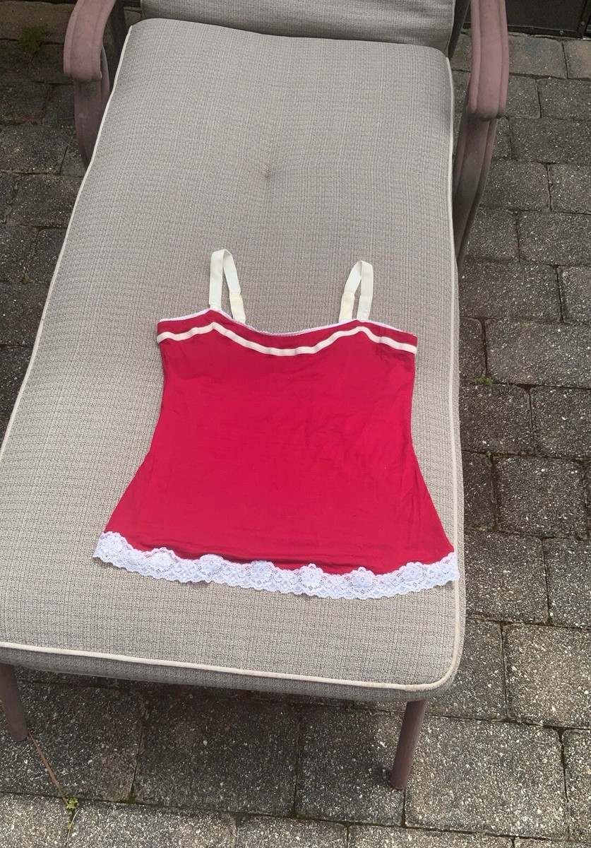 Bebe Red Camisole Top With Adjustable Straps And Lace Accent