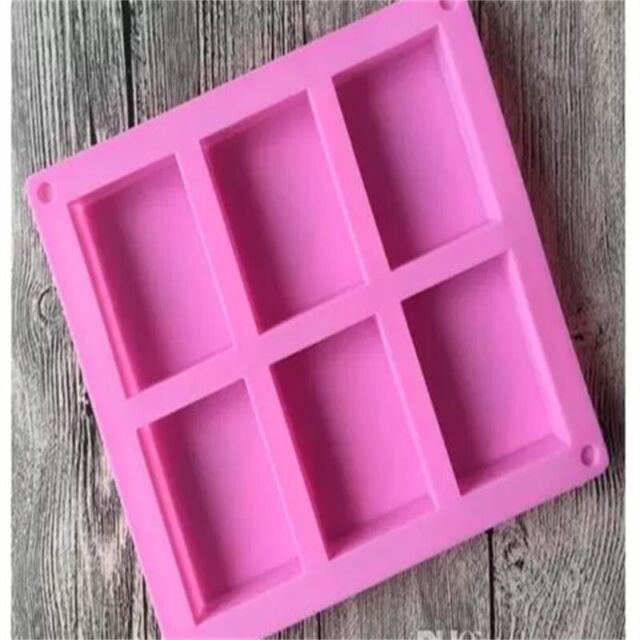 Pink Silicone Rectangular Mold 6 Grid: Handmade Soap Cakes Baking Chocolate