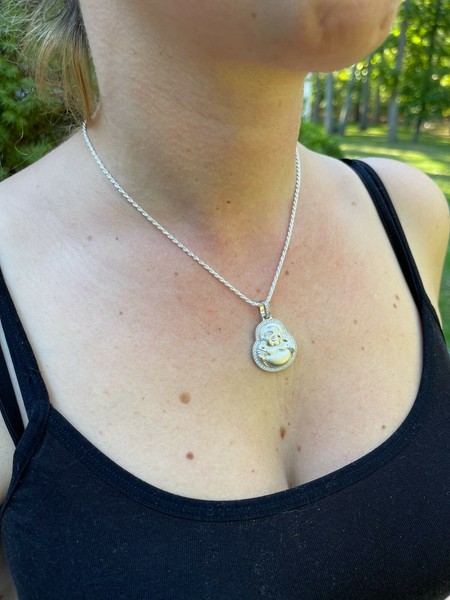 Alternate view of Real 925 Silver Gold Plated Hip Hop Buddha Pendant Mens Ladies Iced Necklace