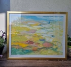 Vintage Swedish Modernist Gouache Beach Bright Painting, Original Art