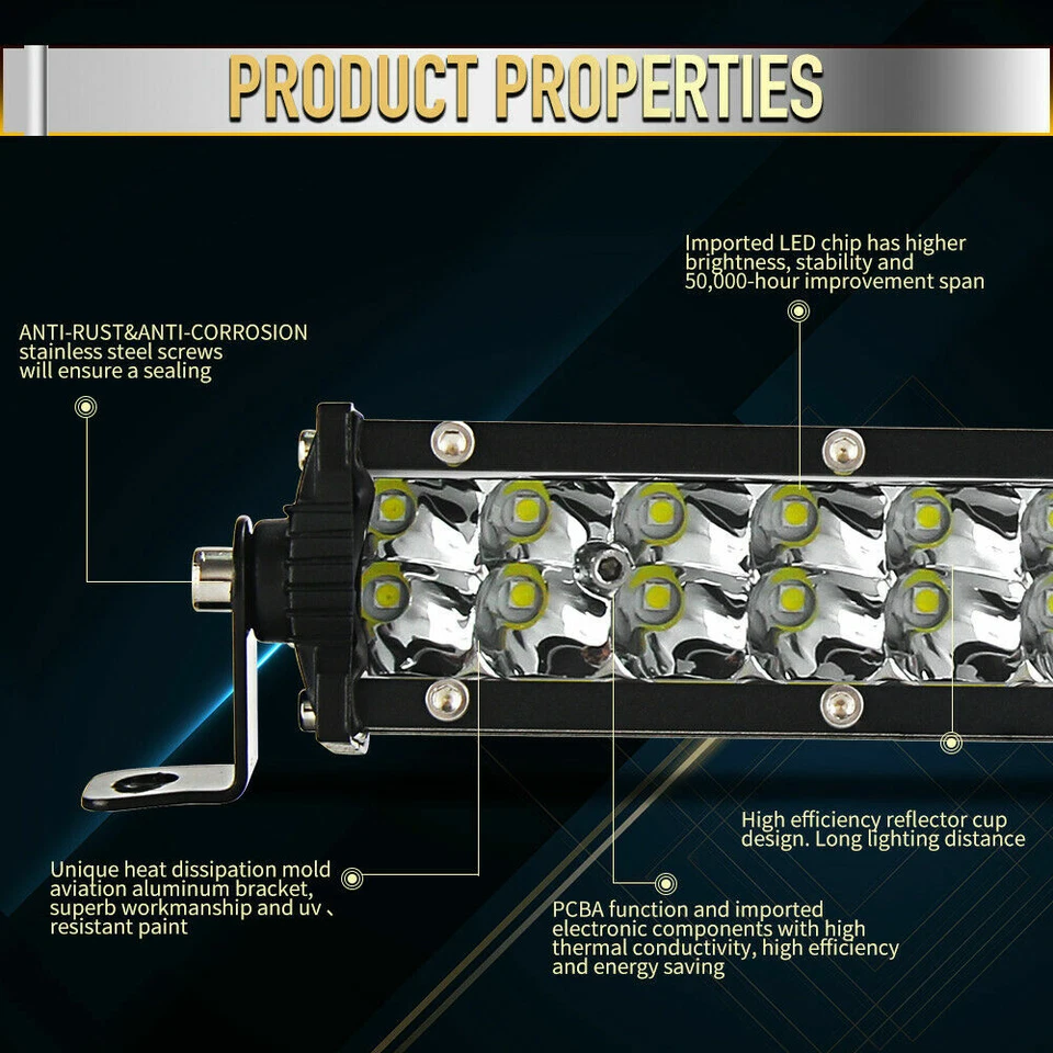 4x 8"in 1180W LED WORK LIGHT BAR FLOOD BEAM OFFROAD DRIVING LAMP FOG ATV SUV 4WD - Image 4 of 4