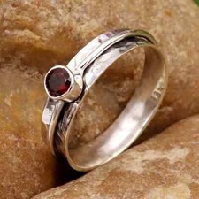 Garnet 925 Sterling Silver Band Meditation Spinner Statement Ring All Size C114