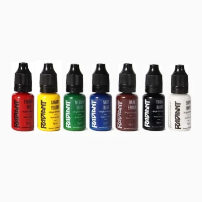 AUTHENTIC RADIANT COLORS 7 Color Tattoo Ink Set Kit 1/2oz 1/2 oz