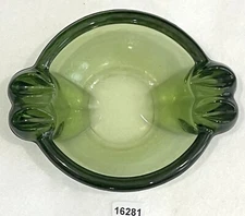 ASH TRAY Olive Green Glass Ashtray Mid Century Modern VINTAGE