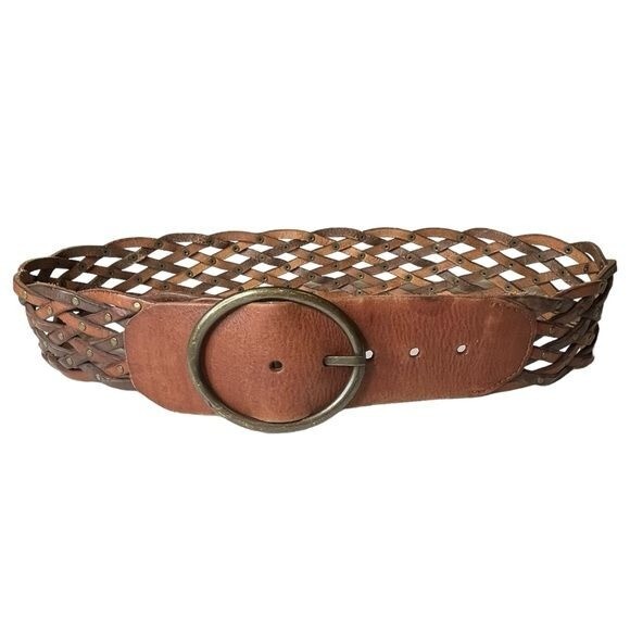 Vintage Y2K Fossil Woven Leather Studded Belt, Multitone  display picture 3