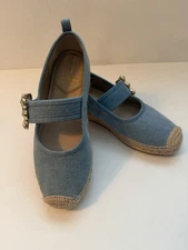 Sam Edelman Maddy Mary Jane Espadrille Flats Gold Tone Buckle Women’s Size 5 1/2