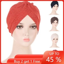 Muslim Women Head Wrap Cancer Chemo Cap Pleated Hijab Hair Loss Bonnet Hat Arab